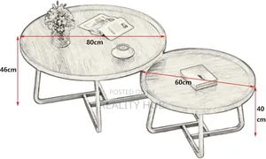 Round Industrial Coffee Table - (Color : Walnut, Size : 1set 80+60