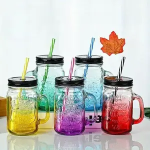 Mason Colorful Jar / Drinking Mugs With Lids and Straws