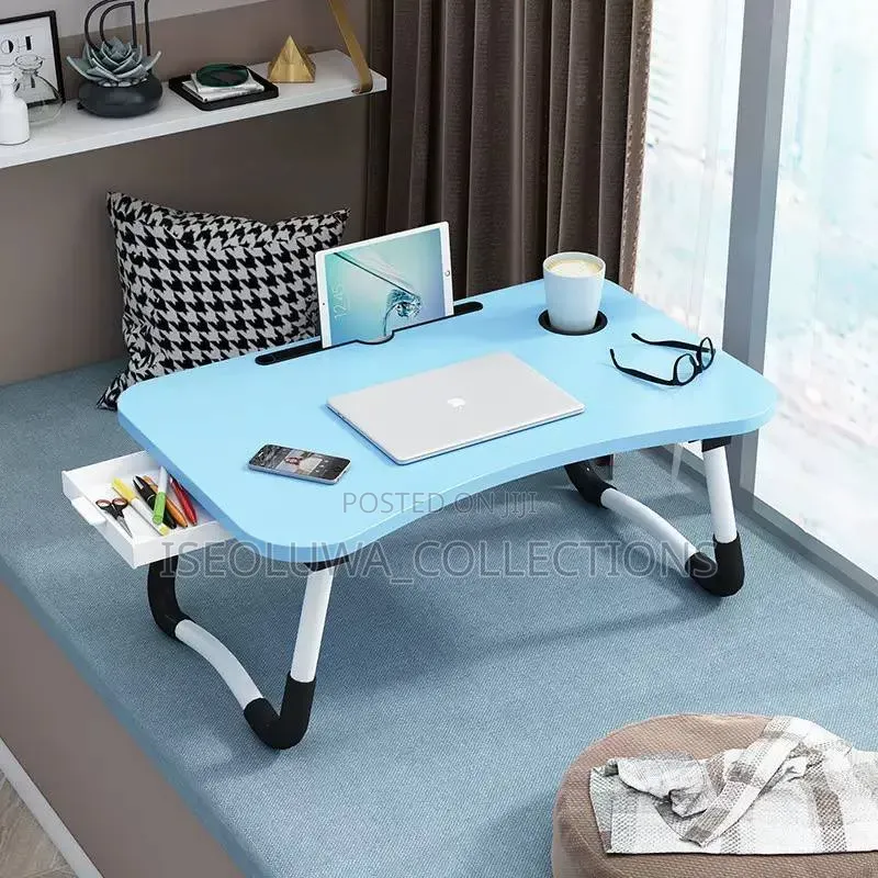 Multi-Functional Foldable Laptop Table With Drawer Cup Holder.