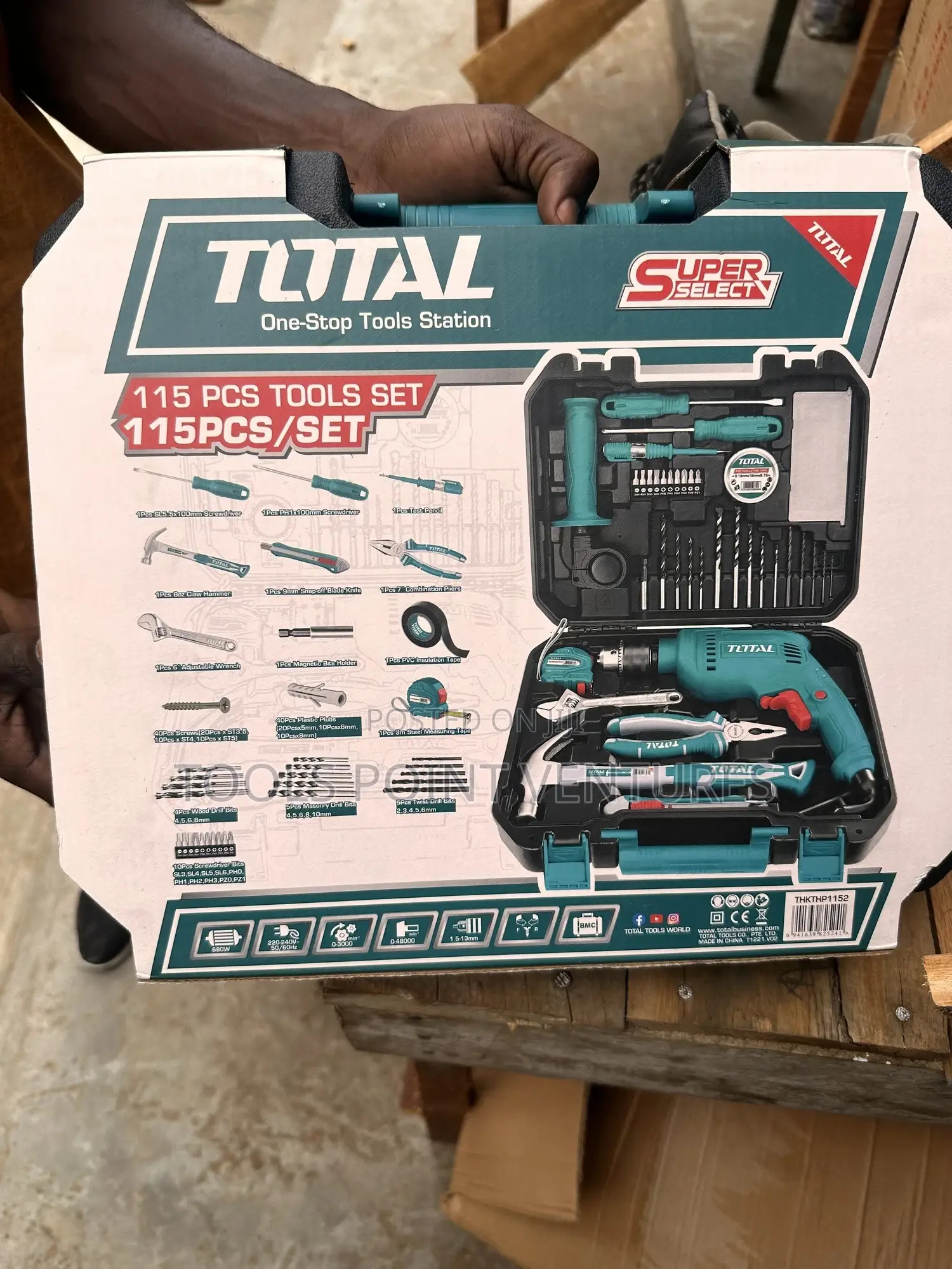 Total 115pcs Toolset With 680w Impact Drill.