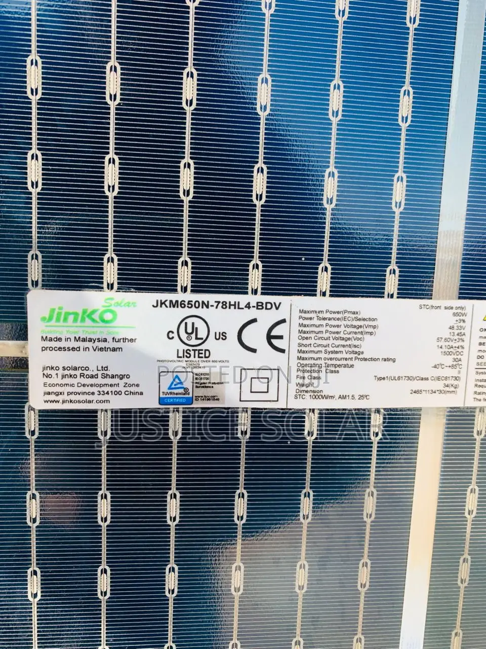 650w Jinko Solar Panel
