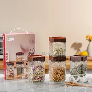 4pc Set Glass Jar Food Sealed Jar Household Kitchen Snacks