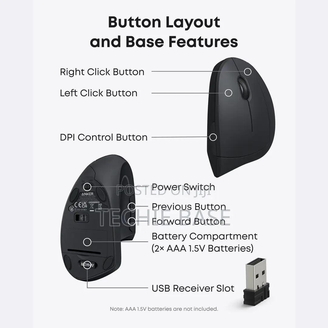 Anker 2.4g Wireless Vertical Ergonomic Optical Mouse