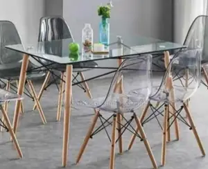 120*70 Glass Table and 6 Fibre Chairs(Woodeen Leg)