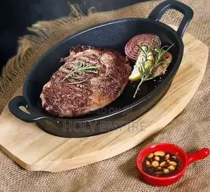 Cast Iron Pot Uncoated Pan Oval Frying Pan Fish Plate Double Ear