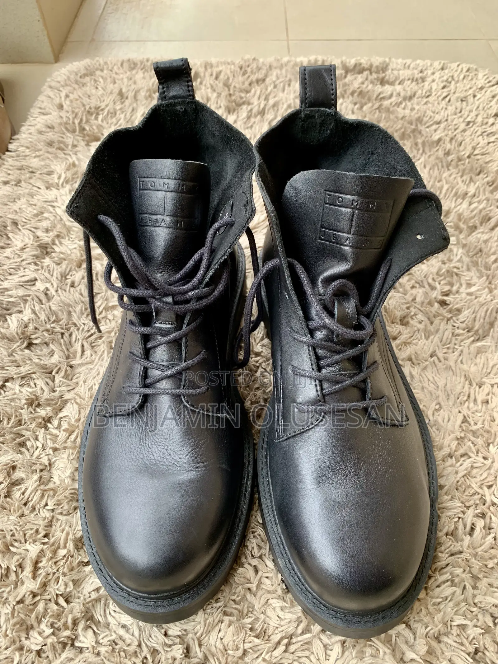 Tommy Jeans Logo-Patch Lace-Up Leather Boots
