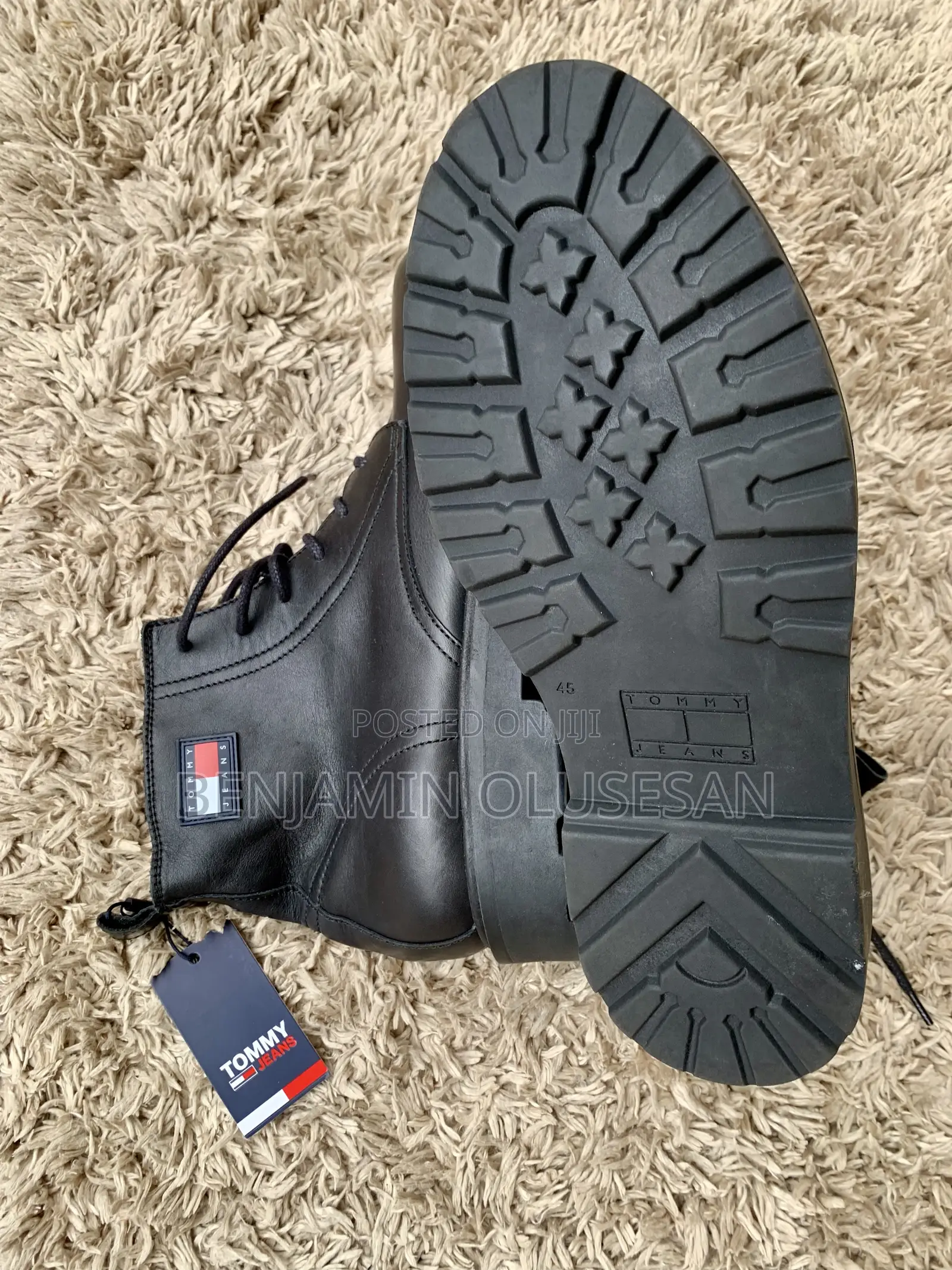 Tommy Jeans Logo-Patch Lace-Up Leather Boots
