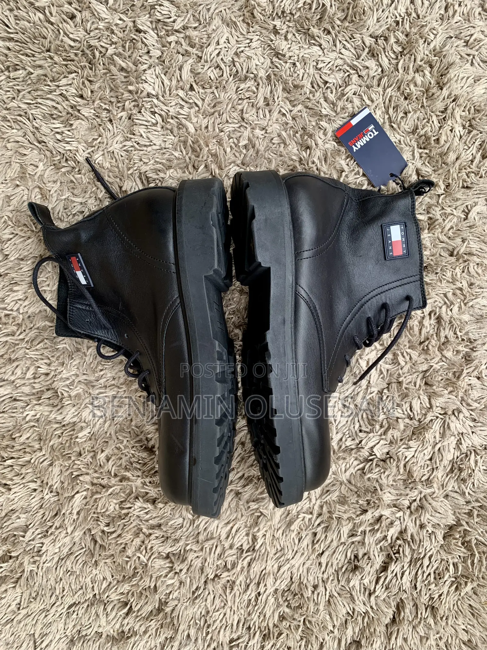 Tommy Jeans Logo-Patch Lace-Up Leather Boots
