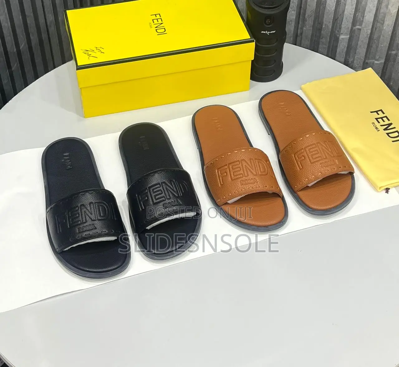 Fendi Roma Leather Slides