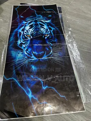 Universal Blue Lightning Tiger Car Door Pillar Sticker (Pair)