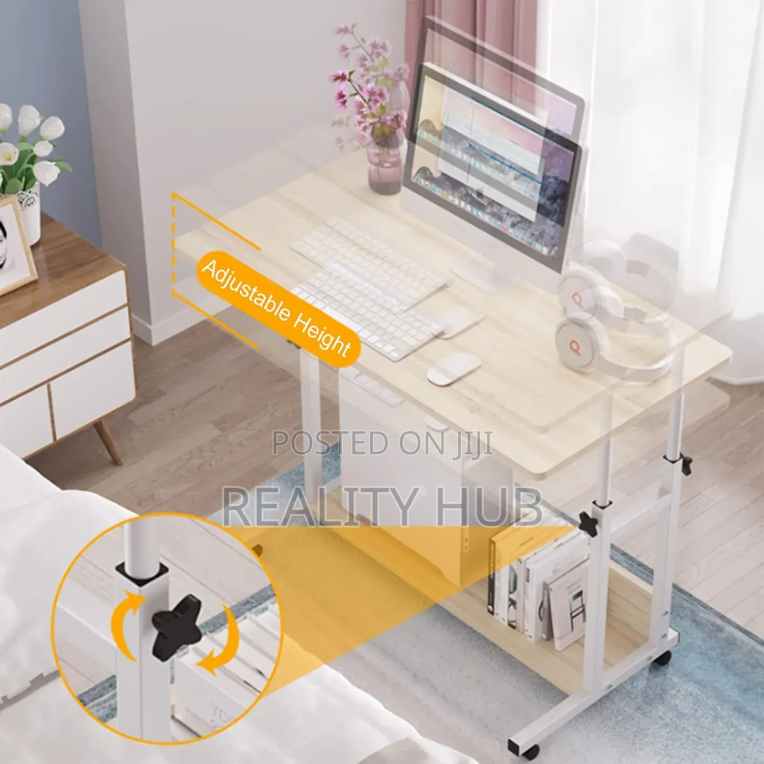 Rollable, Height Adjustable, Sturdy Home Office Table for Small Spaces