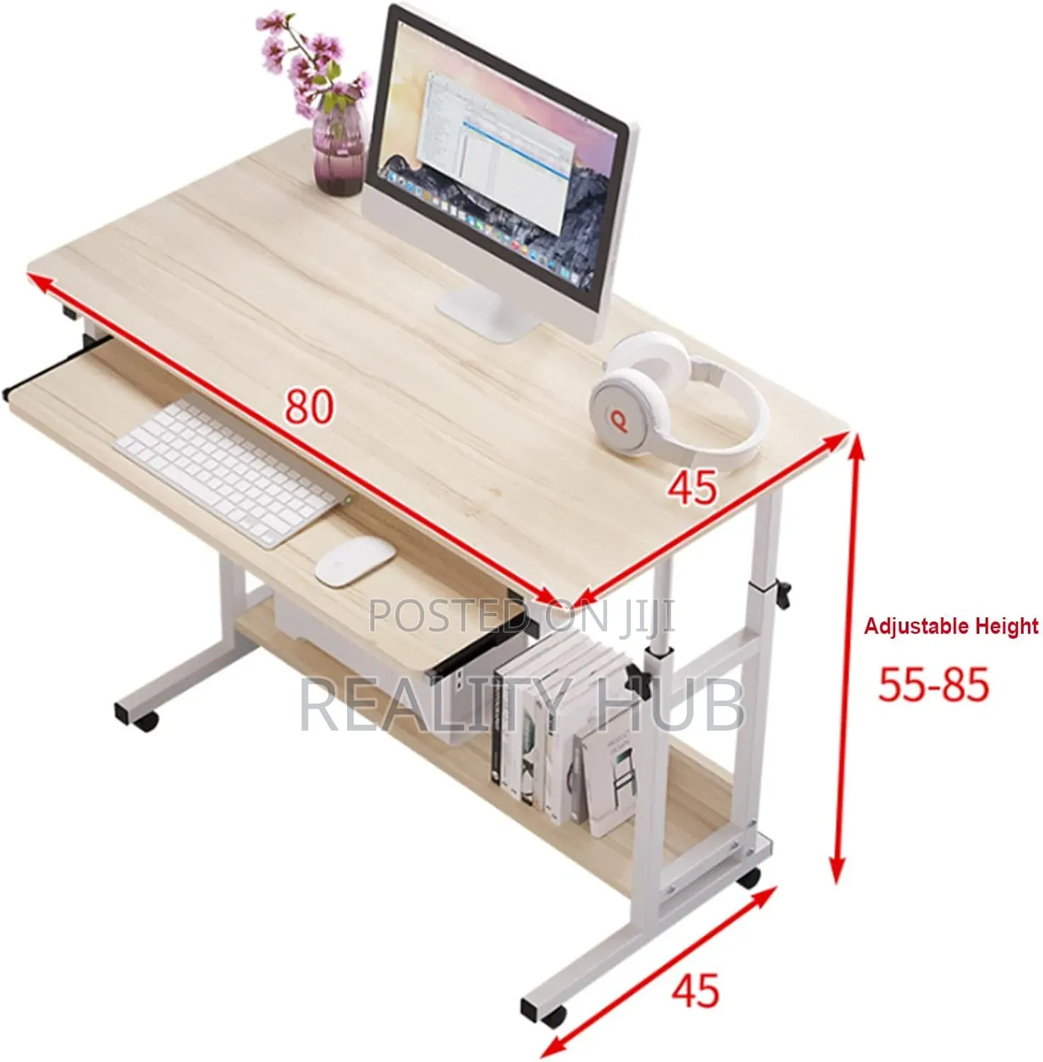 Rollable, Height Adjustable, Sturdy Home Office Table for Small Spaces