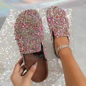 Ladies Rhinestone Studded Mules Brown Crystal Embellished Cork Slide