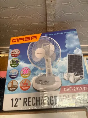 12" Qasa Rechargeable Fan With Panel and Bulb