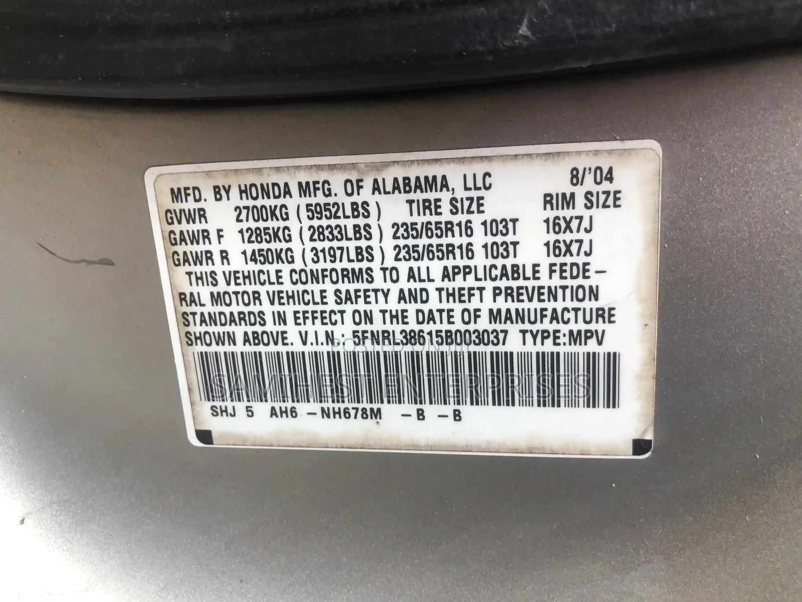 Honda Odyssey EX Automatic 2005 Silver