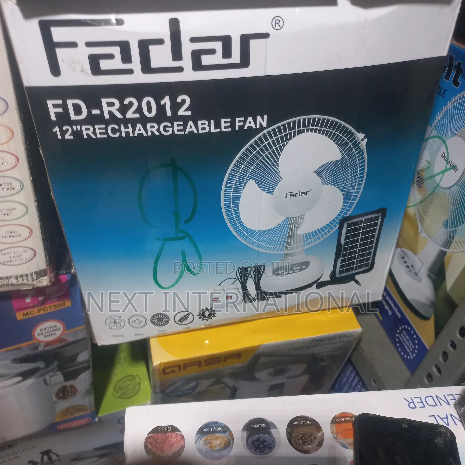 Fadar Rechargeable Table Fan 12 Inches With Panel and Bulbs