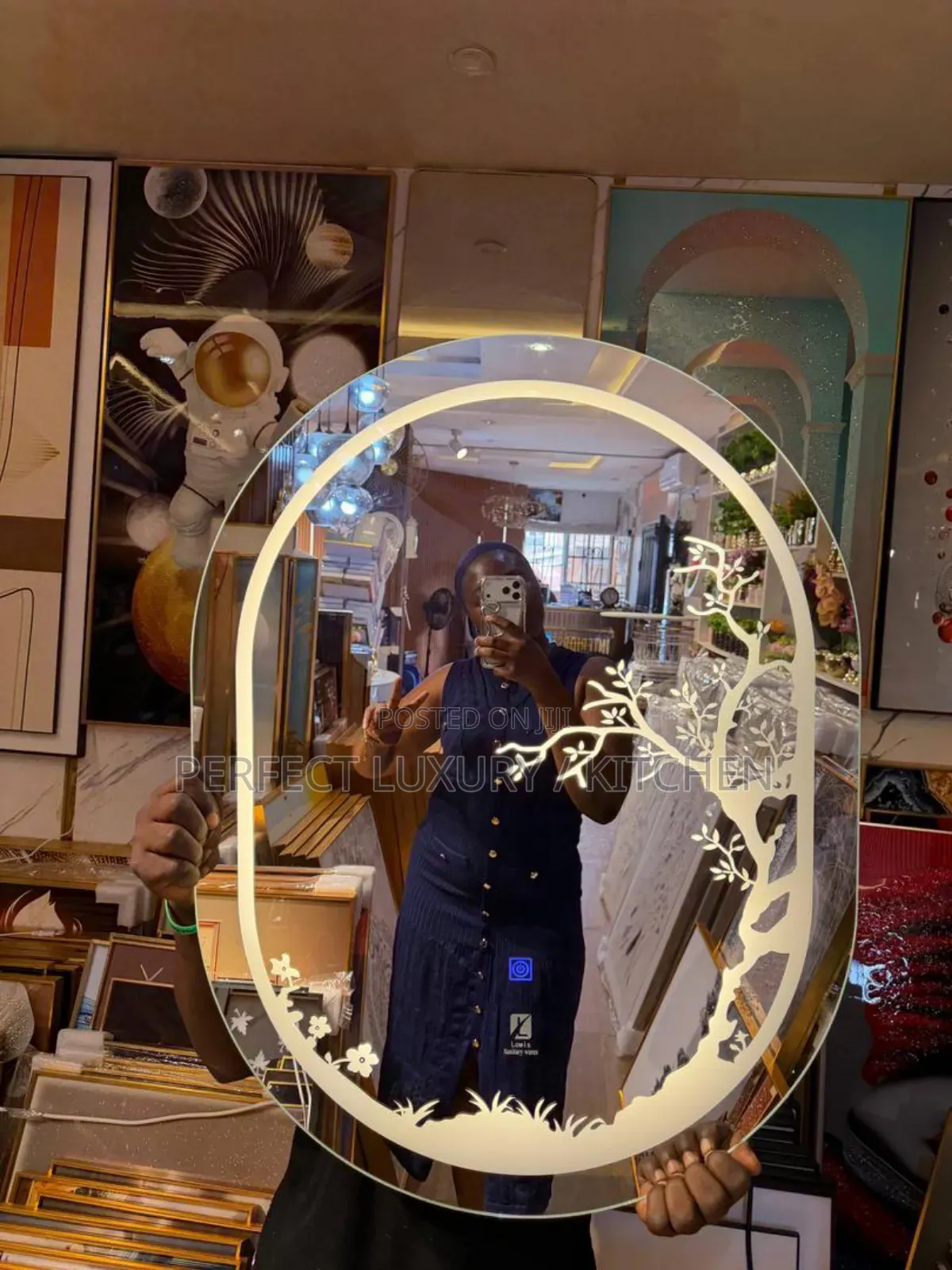 3 Colored Led Lights Mirror  With Designs