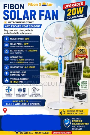 Ac/Dc Rechargeable and Solar Standing Fan.
