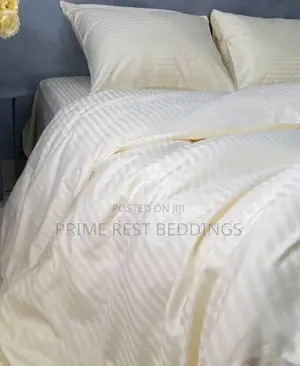 Luxury Stripe Cream Bedsheets Duvet Set | 100% Polish Fabric