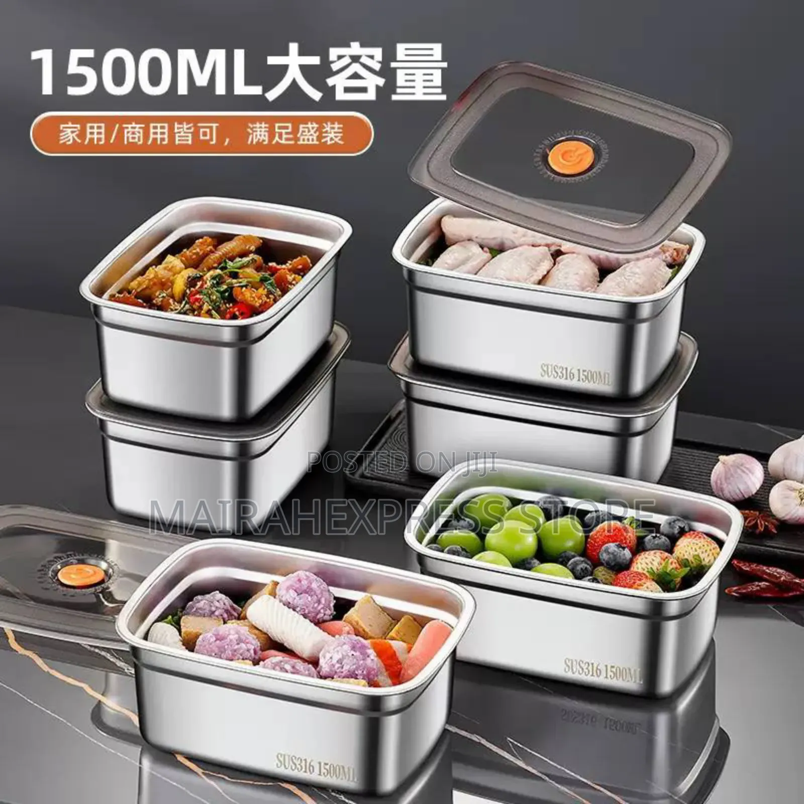 5pcs Stainless Steel Food Storage Boxes (T2mm7)