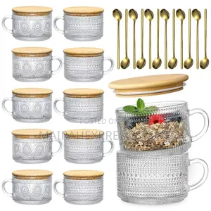 4pcs Embossed Flower Pattern Vintage Glass Coffee Mug (T2mm7)