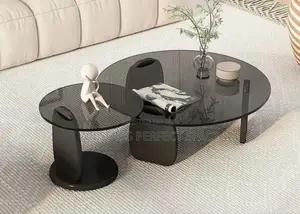 Luxury Big Glass Top Center Table With Side Stool