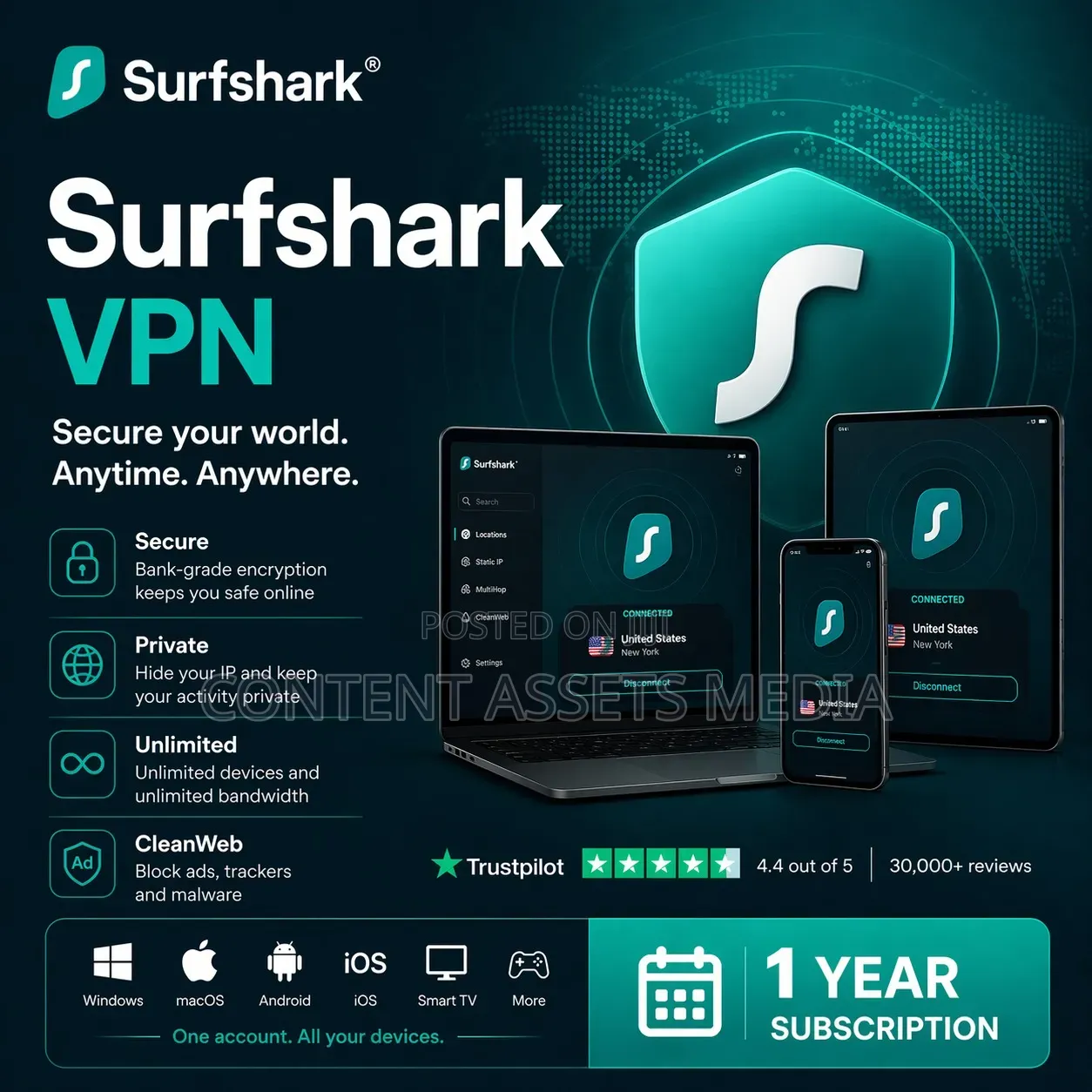 Surfshark VPN (1 Year Subscription )
