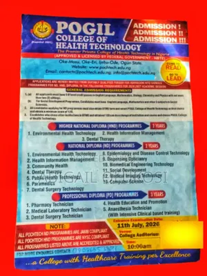 Pogil College of Health and Technology Admission Form