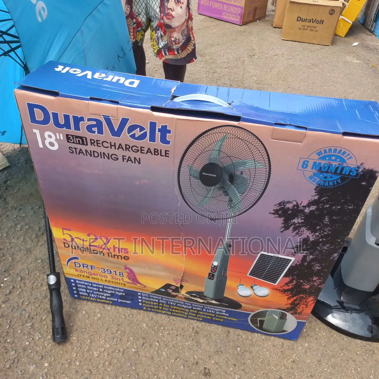 Duravolt Rechargeable Fan 18 Inches With Panel and Bulbs
