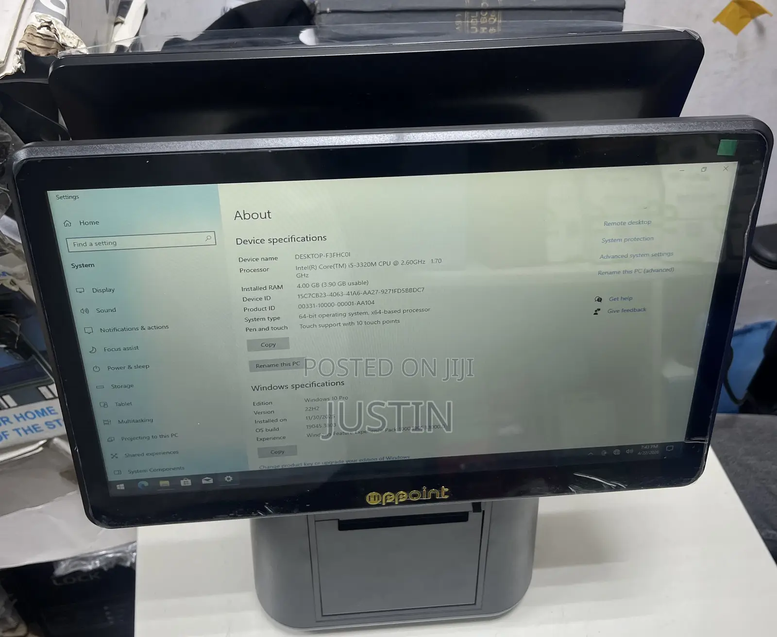 Core I5 8gb 256gb Dual Touchscreen System With 80mm Inbuilt Printer