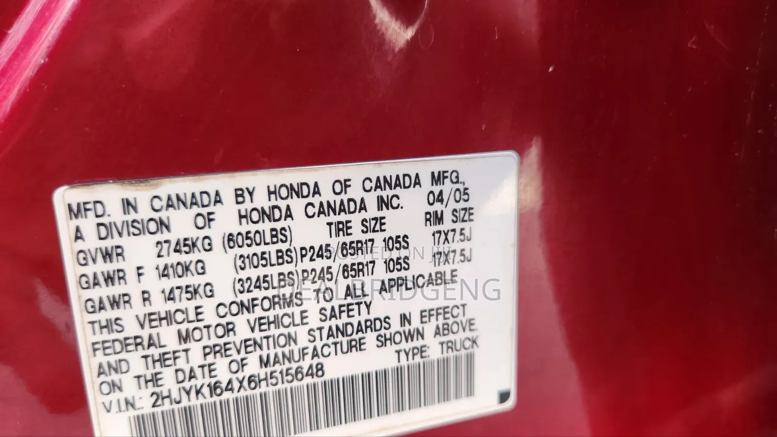 Honda Ridgeline RT 2006 Red