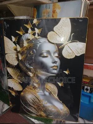 Black Beautiful African Women / Woman With Gold Butterflies 60 X 80