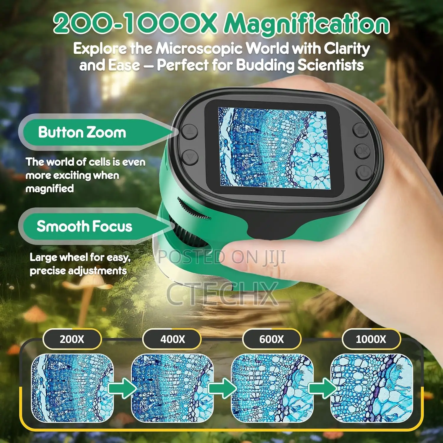 1000x Handheld Digital Microscope - 2.0" Screen, Rechargeable