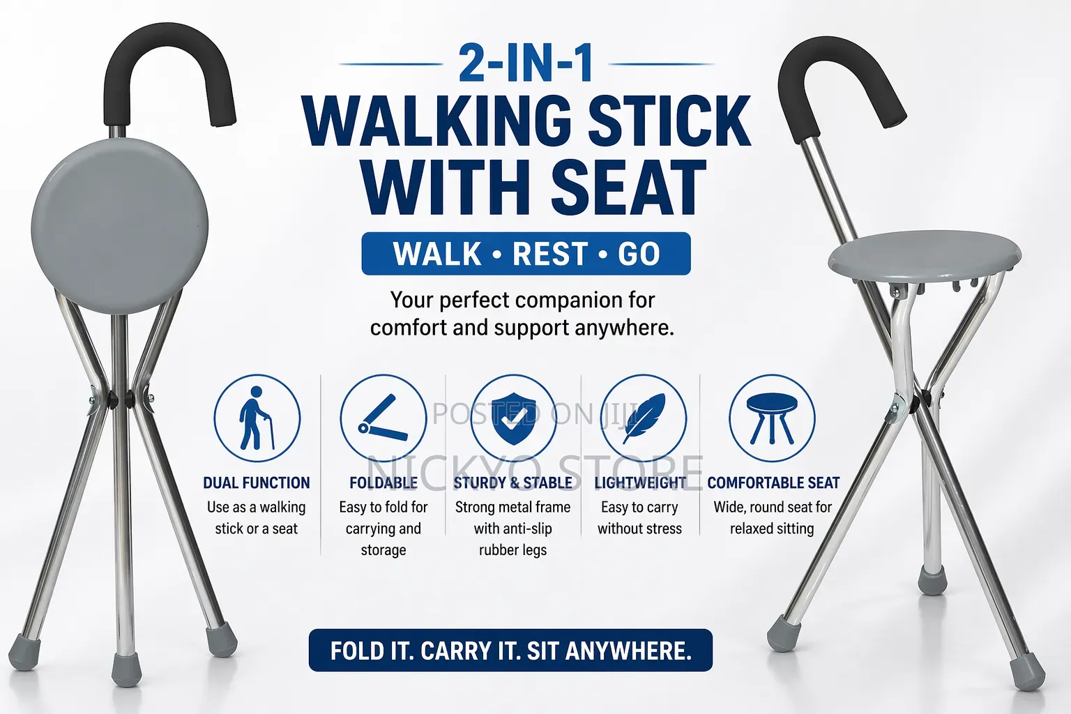 Foldable Walking Stick With Seat