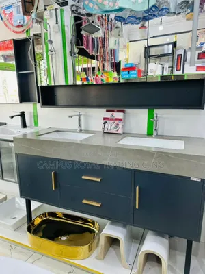 Double Standing Cabinet Basin With Led Cabinet Mirror