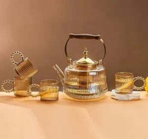 Borosilicate Glass Tea Jug/Kettle With 4 Cups