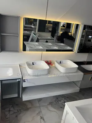 Double Bowl Marble Cabinet With Vanity Basin on Top