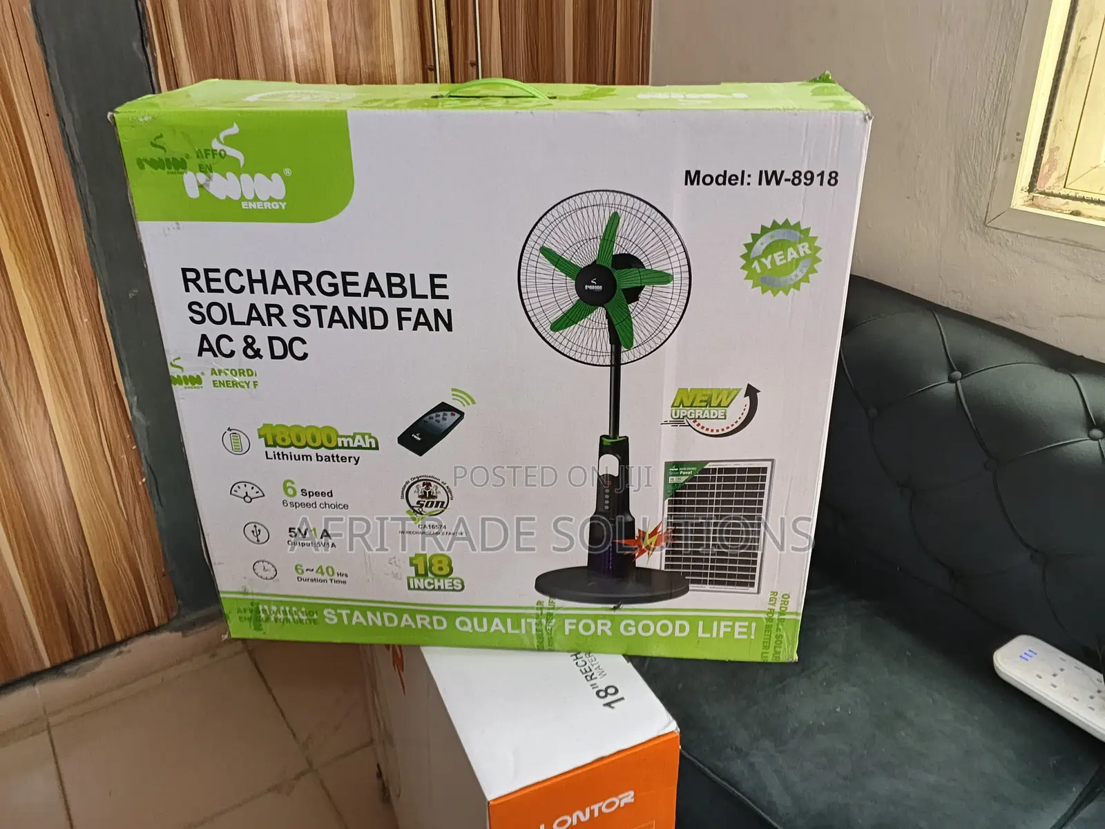 Iwin 18” Standing Fan – Adjustable Rechargeable