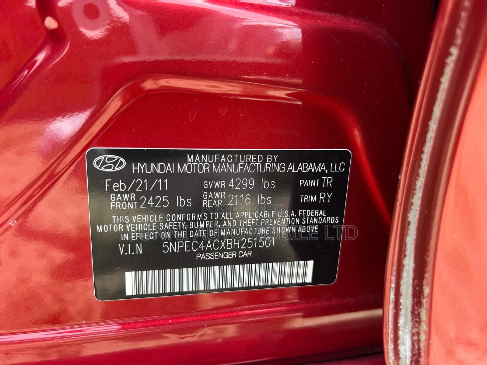 Hyundai Sonata 2011 Red