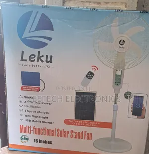 Leku 16-Inch Multifunctional Solar Stand Fan, Featuring Ac/Dc Dual