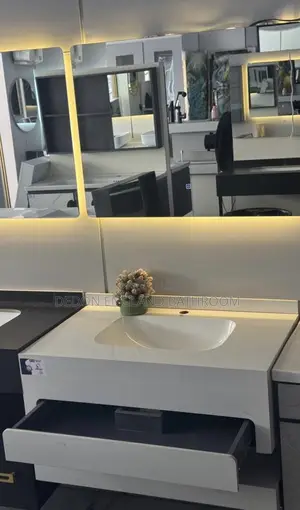White Marble Basin With Drawer and Led Mirror