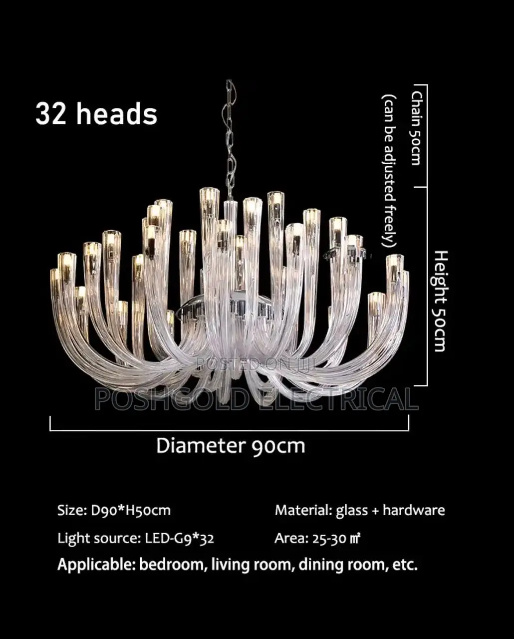 Luxury 32-Light Glass Chandelier