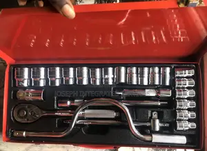 Generic 46-Piece Socket Wrench Set Housed in a Red Metal Storage Case