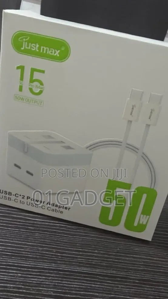 Just Max 50w Dual Usb-C Fast Charger Pd 3.0 for iPhone Android