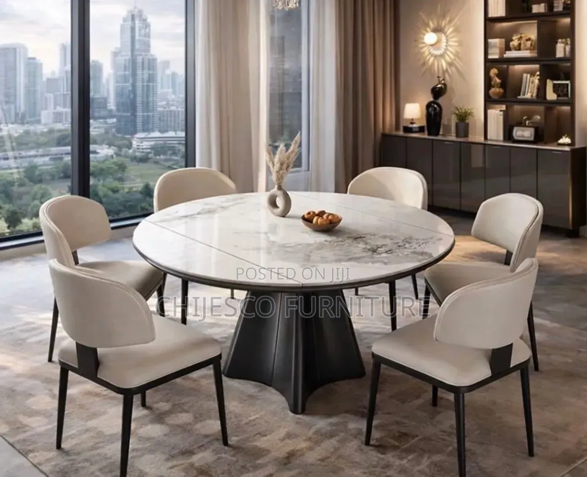 Quality Round Marble Table by 6 Seater