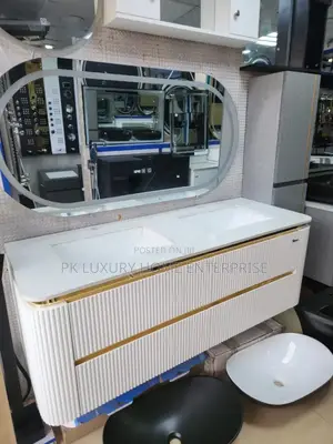 Luxury Double Bowl Bathroom Vanity With Led Mirror (White Gold)