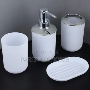 4 Piece Bathroom Accessory Set- White / Black