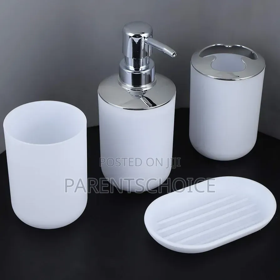 4 Piece Bathroom Accessory Set- White / Black