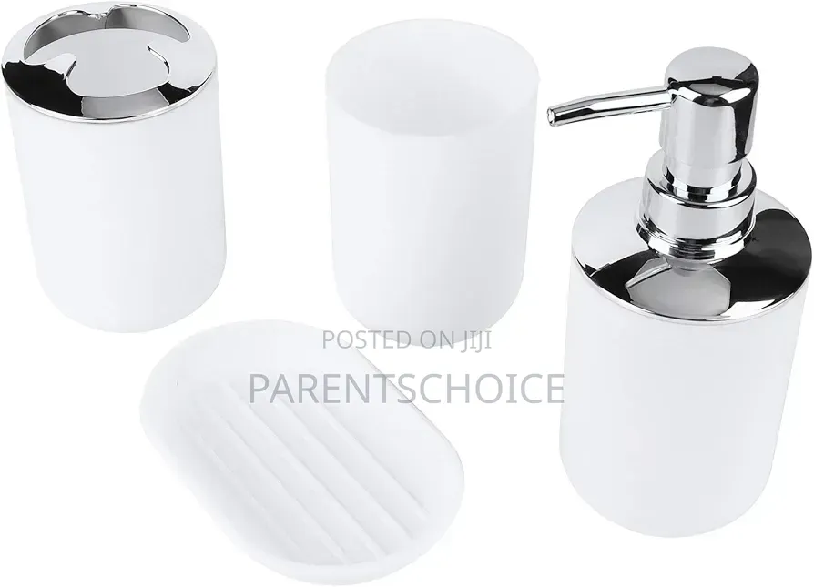 4 Piece Bathroom Accessory Set- White / Black