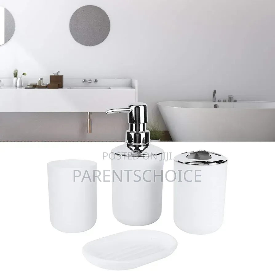 4 Piece Bathroom Accessory Set- White / Black